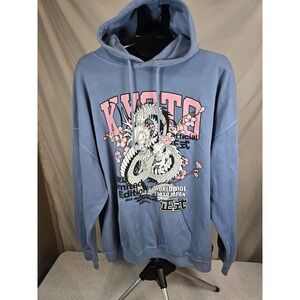 Boohoo Man XXXL blue graphic hoodie featuring a dragon design and Japanese...